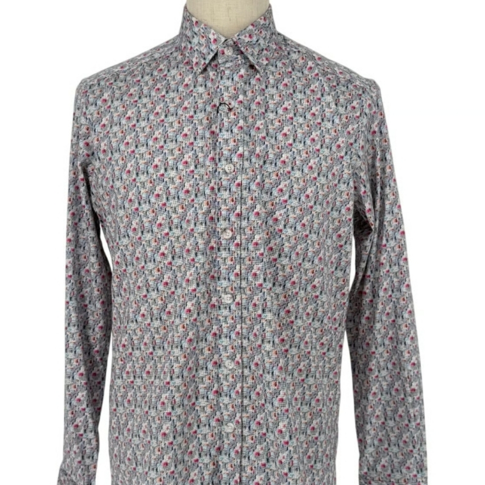 NWOT Robert Graham Long Sleeve, '80s Inspired Rainbow, Size Large, Tailored Fit